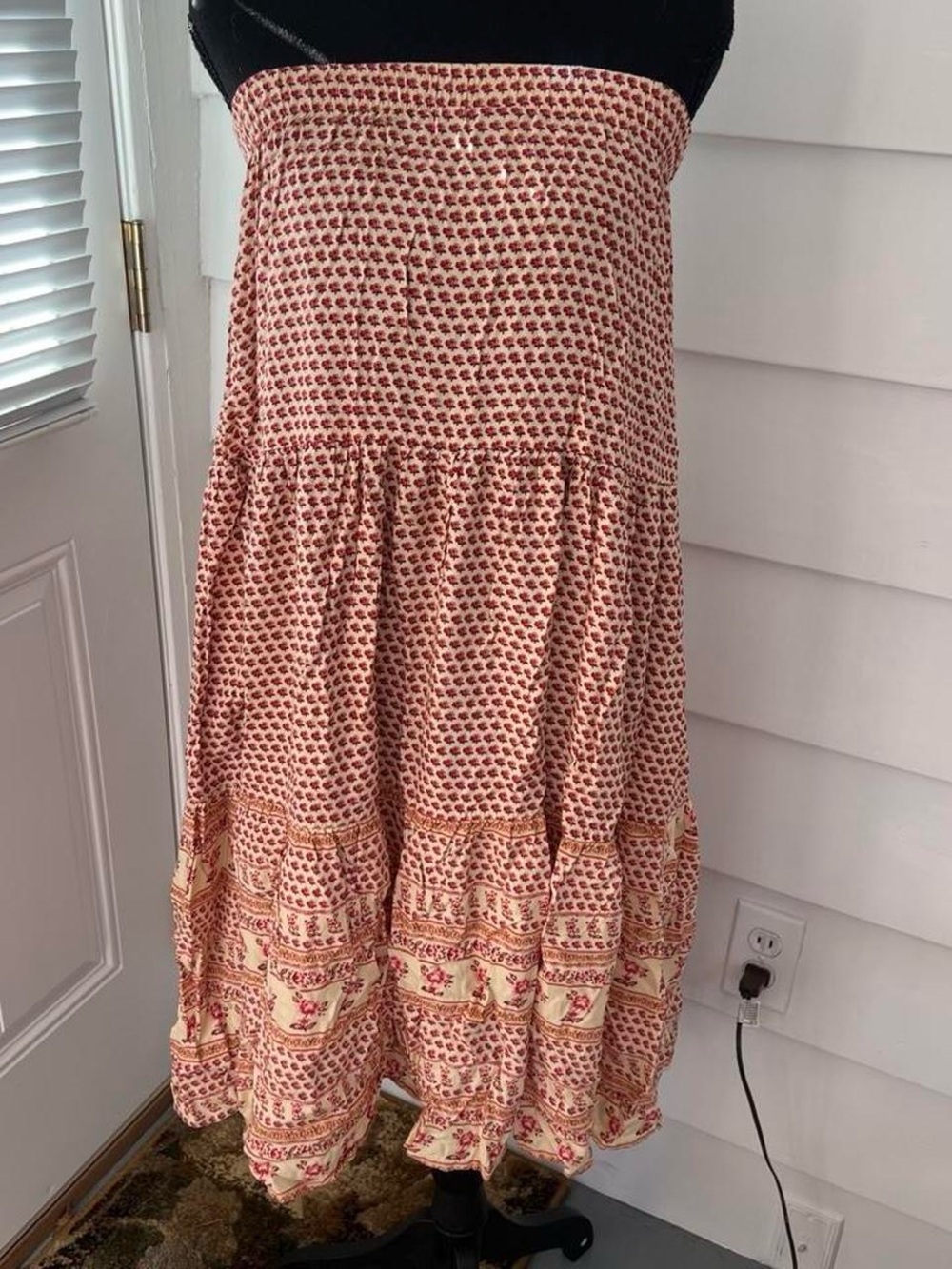 American Eagle Boho Tiered Maxi Skirt in Red Floral